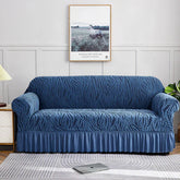 Zebra Velvet Turkish Sofa Cover With Frill - Blue